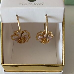 True to Form Gold and Pink Floral Hoop Earrings